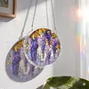 (18.5cm)DIY Acrylic Jigsaw Puzzle Window Hanging with Hanging Chain DIY Stained Glass Decoration Round Window Puzzle Decor for DIY Craft Project (Stained Glass Flower)
