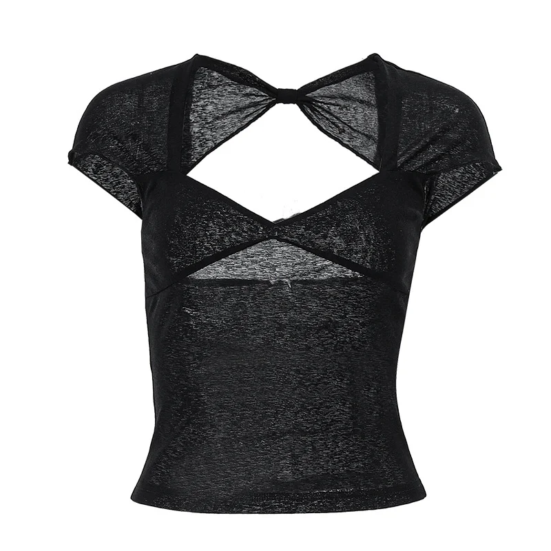 Uveng Uveng Summer New Women's Sexy Back V-Neck Solid Color Slim Slim Short-Sleeved T-Shirt Top