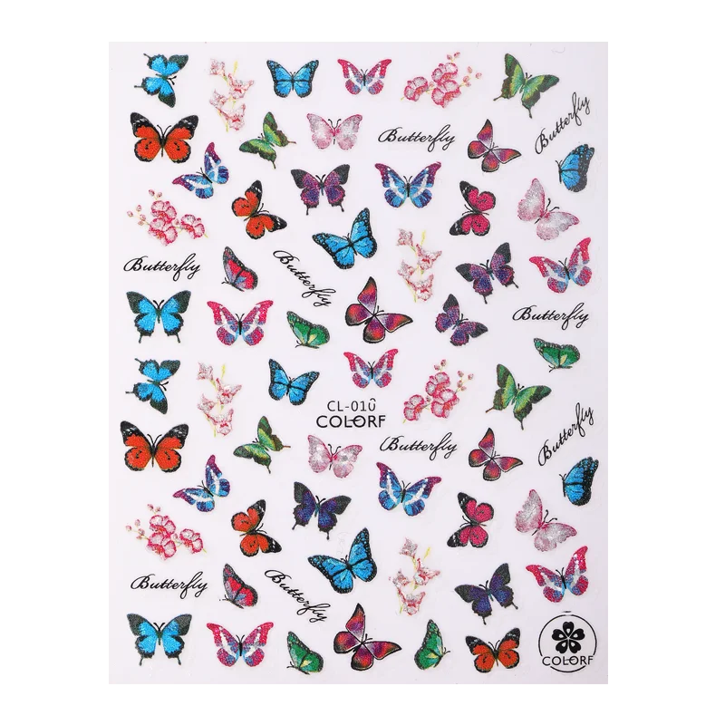 1 Sheet Laser Butterfly Gold Silver Black White 3D Nail Stickers Butterflies Heart Nail Decals Slider DIY Nail Art Decotaion-Nail Inspo