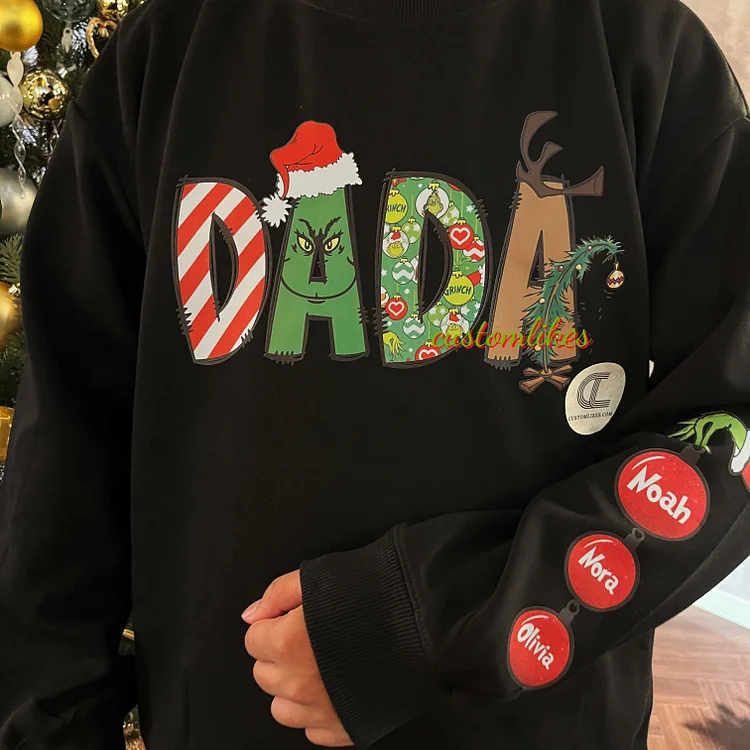 Custom Mama Christmas Sweatshirt With Kids Names On Sleeve