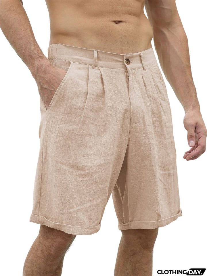 Classical Slim Fit Button Plain Shorts for Male