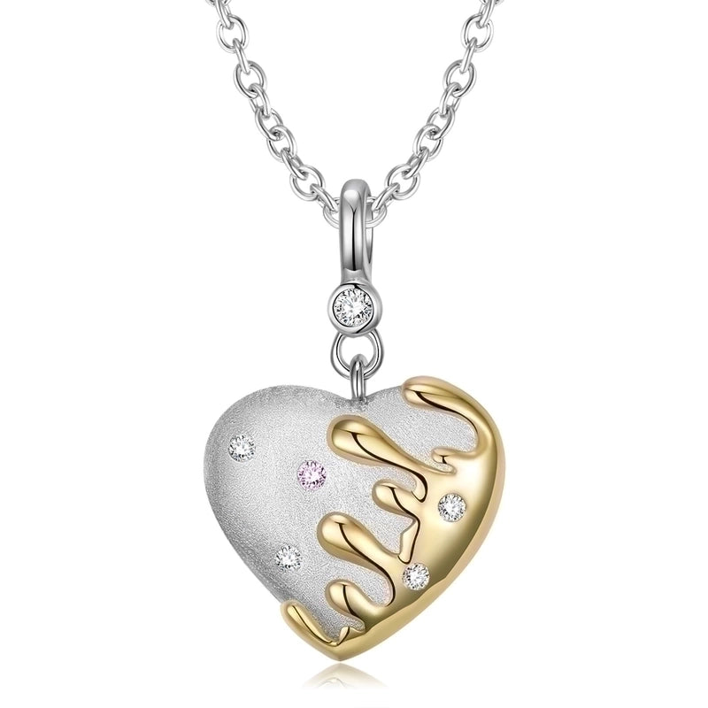 925 Sterling Silver Zircon Inlay Heart Shape Pendant Necklace