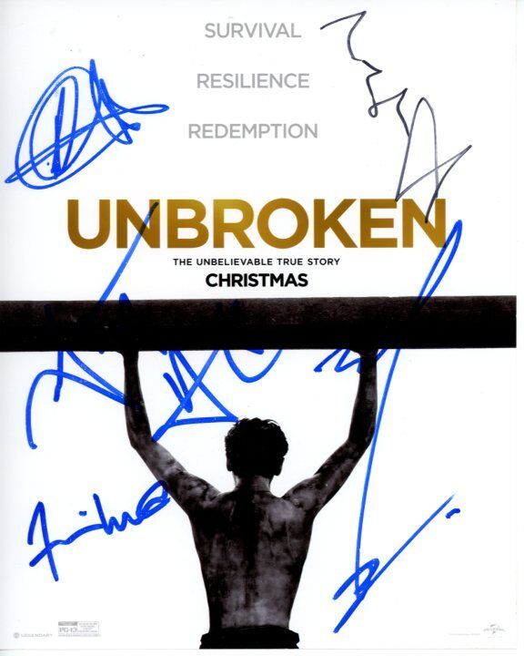 UNBROKEN signed CAST Photo Poster painting ANGELINA JOLIE JACK O'CONNELL GARRETT HEDLUND + 2