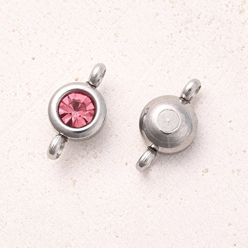 10 Pcs/Package 12x6.5mm Hole 2~2.9mm 304 Stainless Steel K9 Glass Lucky Stone Birthstone Round Simple Solid Color Polished Connectors