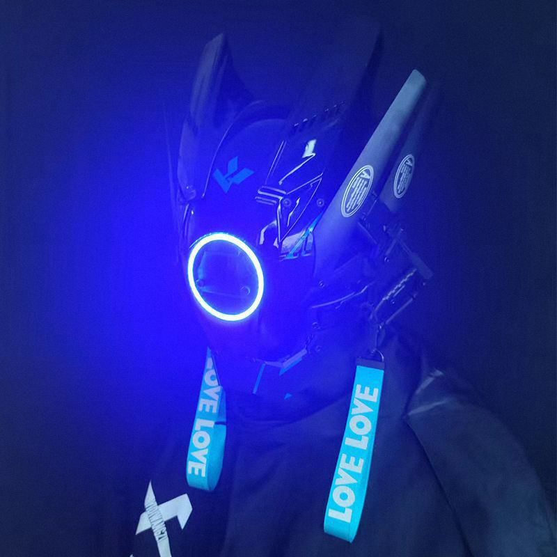 Cyberpunk Mechanical Mask (including Dreadlocks + LED Light) / TECHWEAR CLUB / Techwear