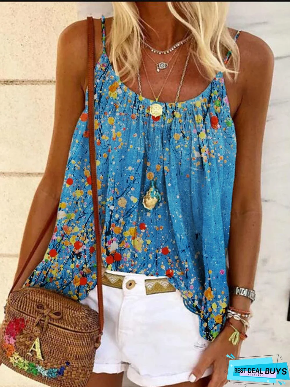 Cotton-Blend Printed Fit Casual Tank & Cami