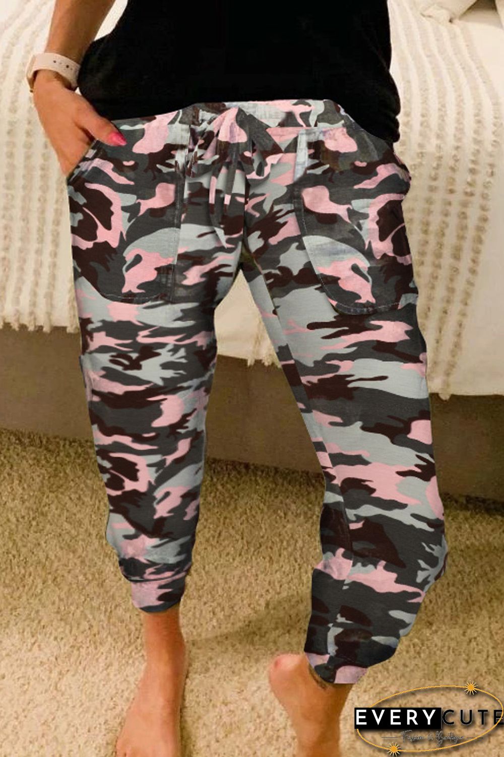 Pink Camouflage Casual Sports Pants