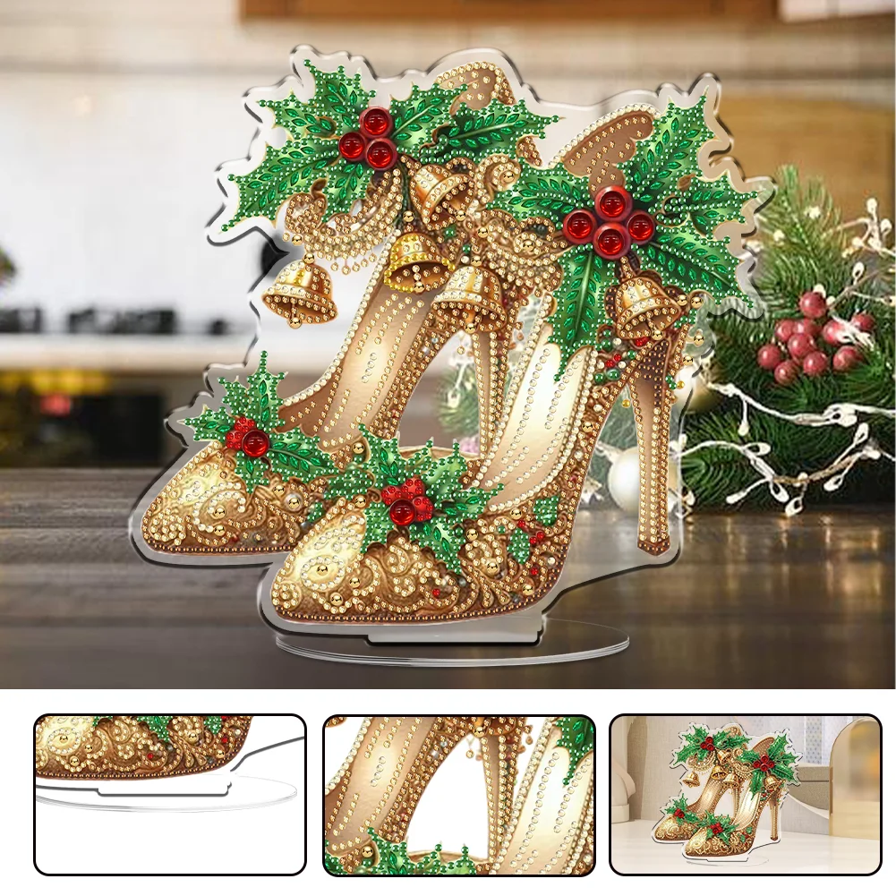 2D Flat Xmas High Heels DIY Acrylic Desktop Diamond Art Kits for Adults Beginner