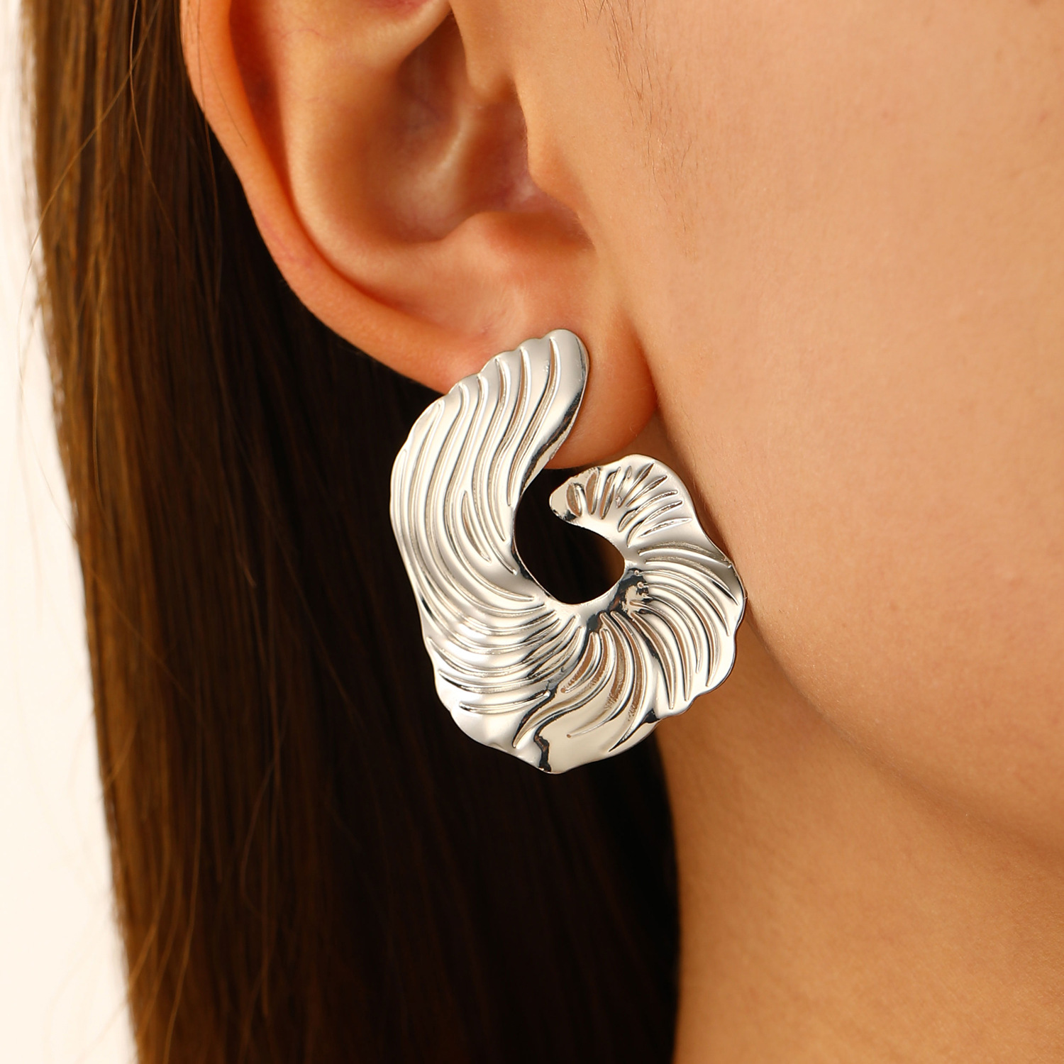 Textured Scalloped Gold-Plated Earrings