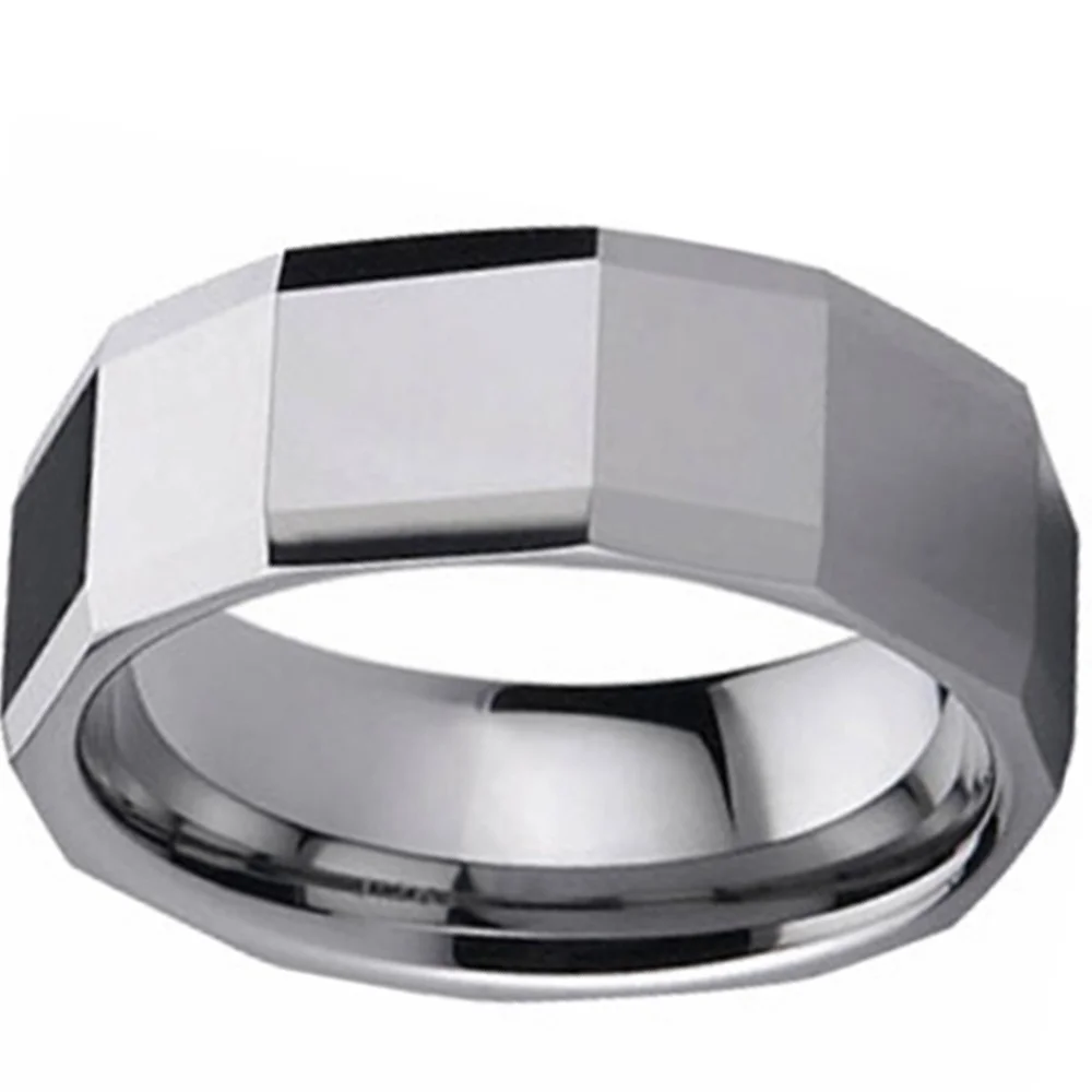 8MM Jewelry Silver Tungsten Carbide Faceted Wedding Band Rings