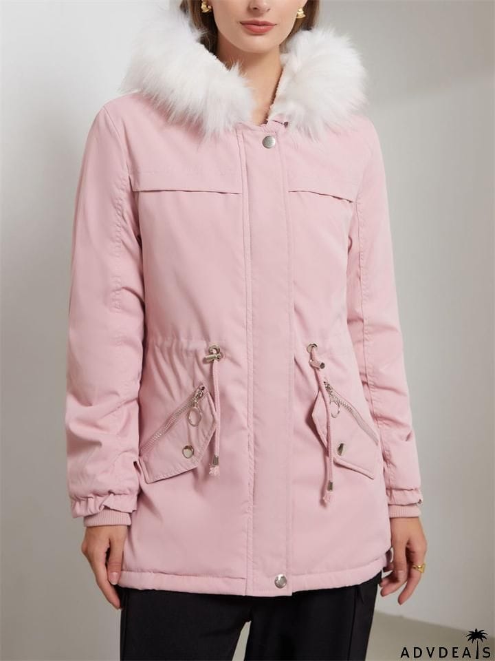 Women's Winter Solid Color Hooded Thermal Coats