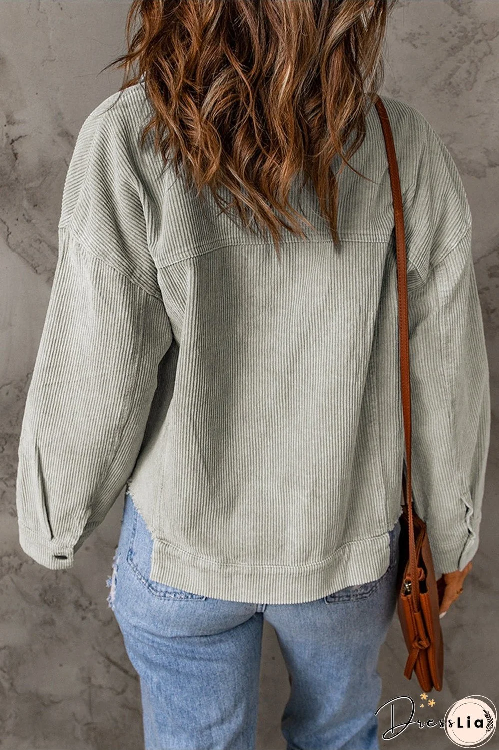 Double Take Raw Hem Button Down Corduroy Jacket with Pockets