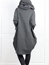 Stylish Solid Color Pocket Hooded Zipper Mid-Length Sweatshirt Jacket&Coat