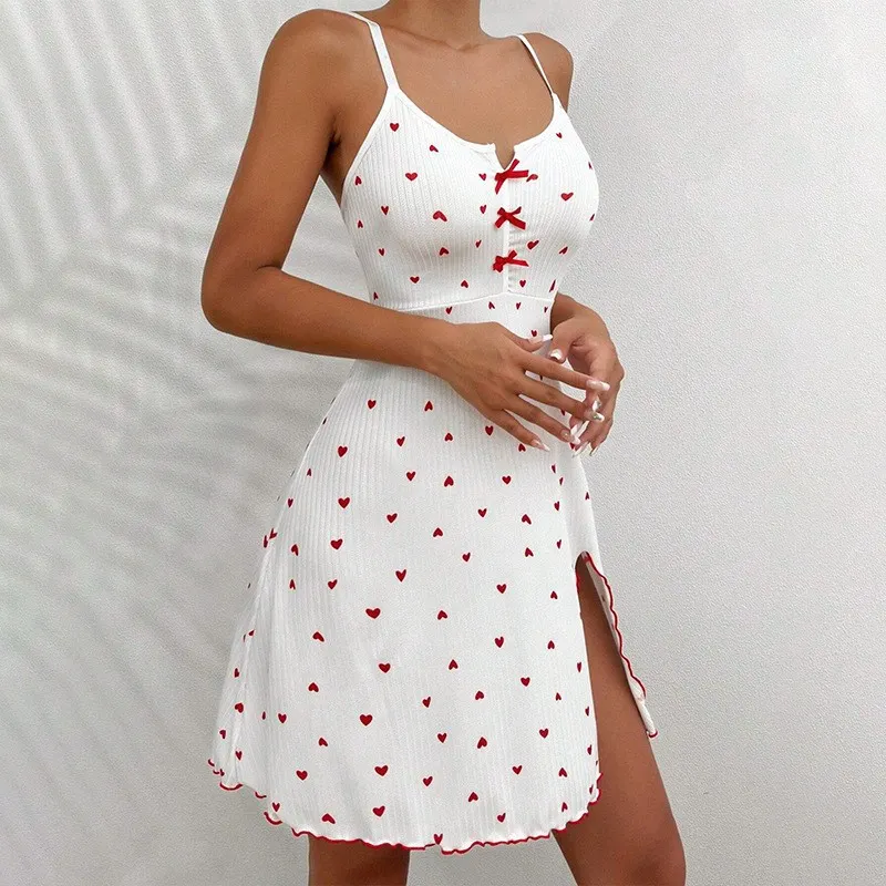 Uveng Exploding Love Print Luo Wen Front Fork Deep V Sling Skirt Pyjamas Home Clothes Hot Set