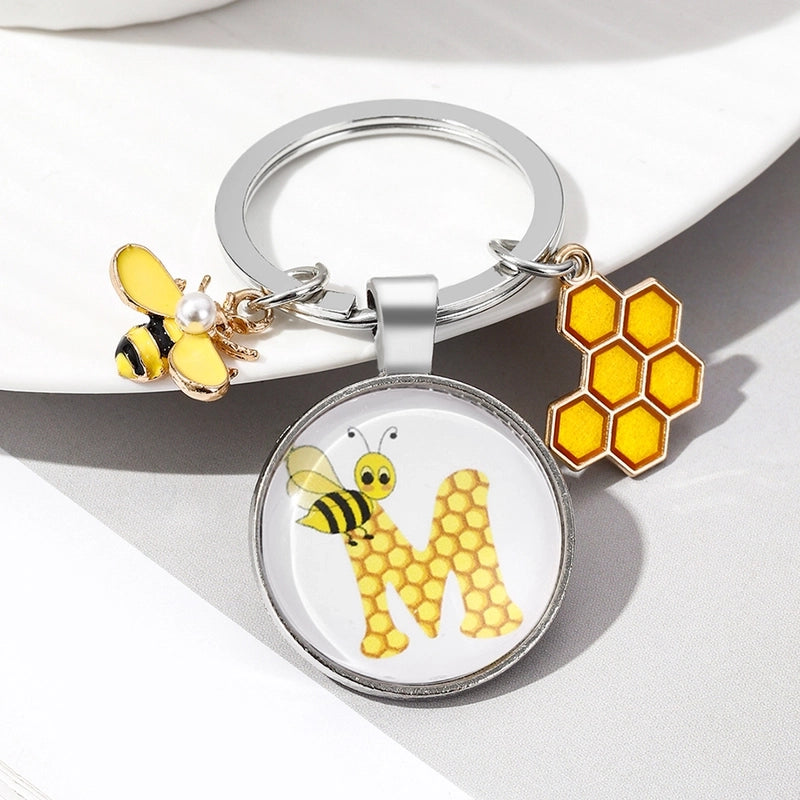 Pastoral Letter Bee Glass Metal Unisex Keychain