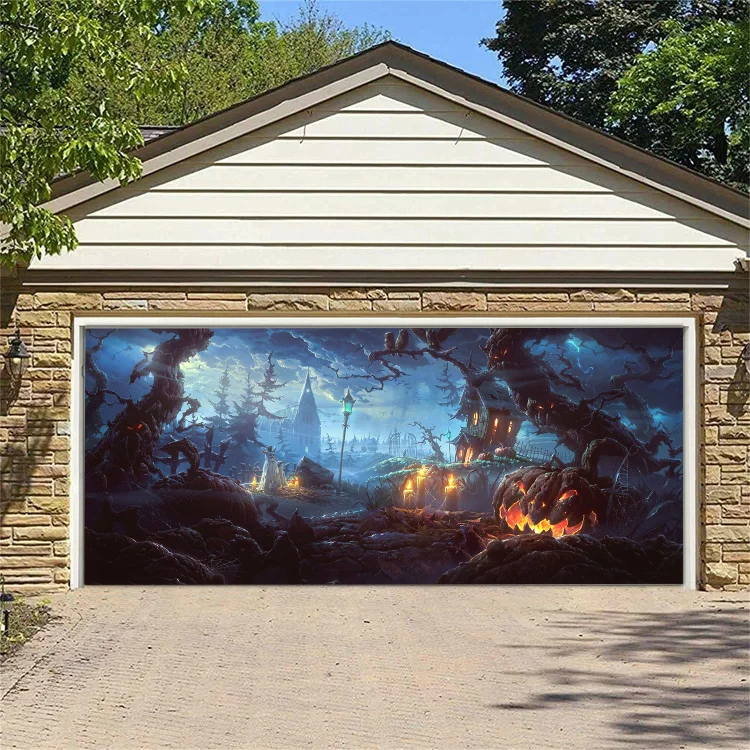 Creepy Halloween Garage Door Banner Mural