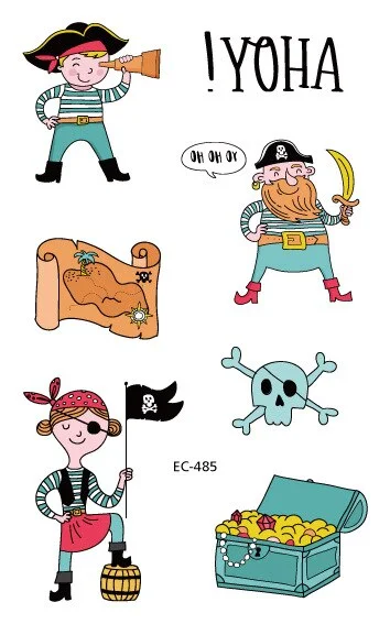 12 kinds Cartoon Pirates Temporary Tattoo Stickers for Kids faux tatouage temporaire Disposable Children Cute Boy Gift