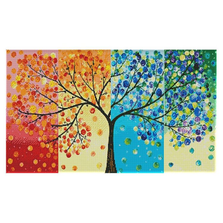 Joy Sunday - 4 Seasons Fortune Tree - 14CT 2 Strands Threads Printed Cross Stitch Kit - 64x41cm(Canvas)