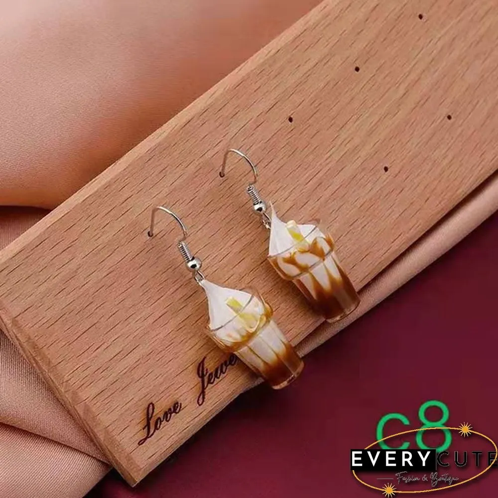 Fun Ice Cream Fruit Cup Earrings Bubble Tea Earrings