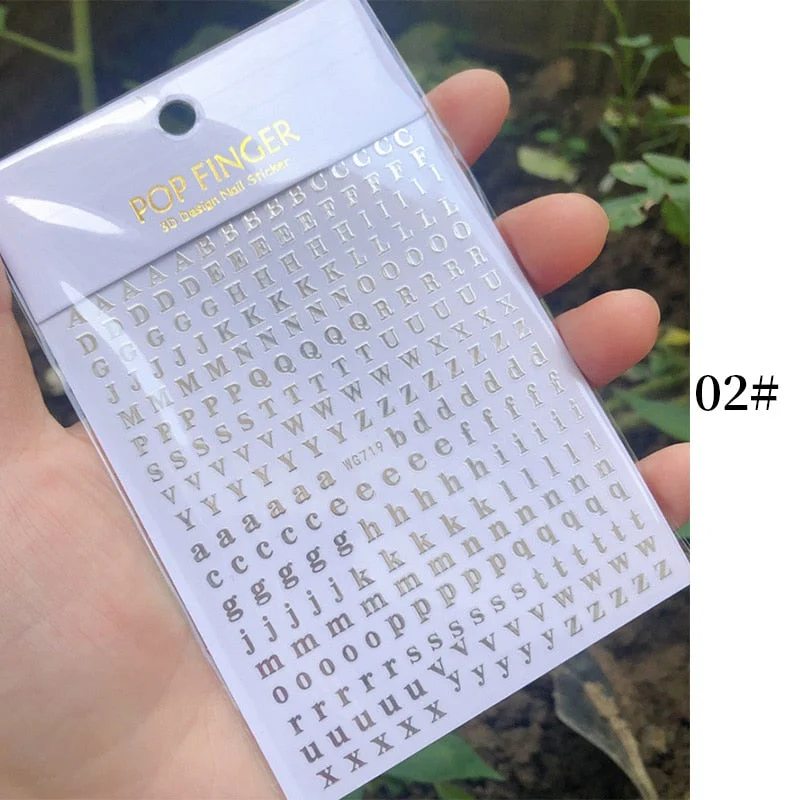 1 Sheet New Roman English Alphabet Number 3D Nail Stickers Christmas Animals iridescent Gold Silver Word Small Letters Nail