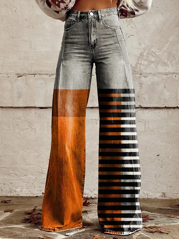 Artistry Color Block Art Printed Women's Casual Wide Leg Pants