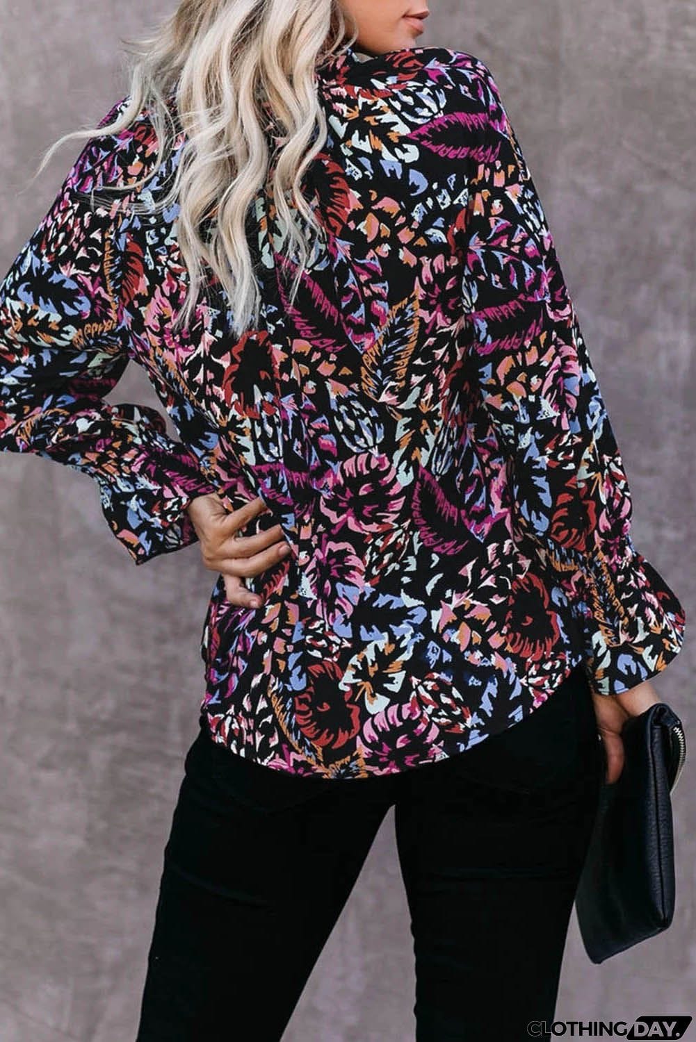 Multicolor Split Neck Printed Blouse