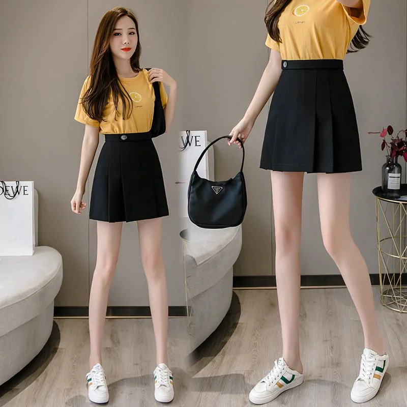 FTLZZ New High Waist Women Mini Pleated Skirt Casual Spring Summer Female Singel Button Short Skirts Ins Ladies Black Pink Skirt
