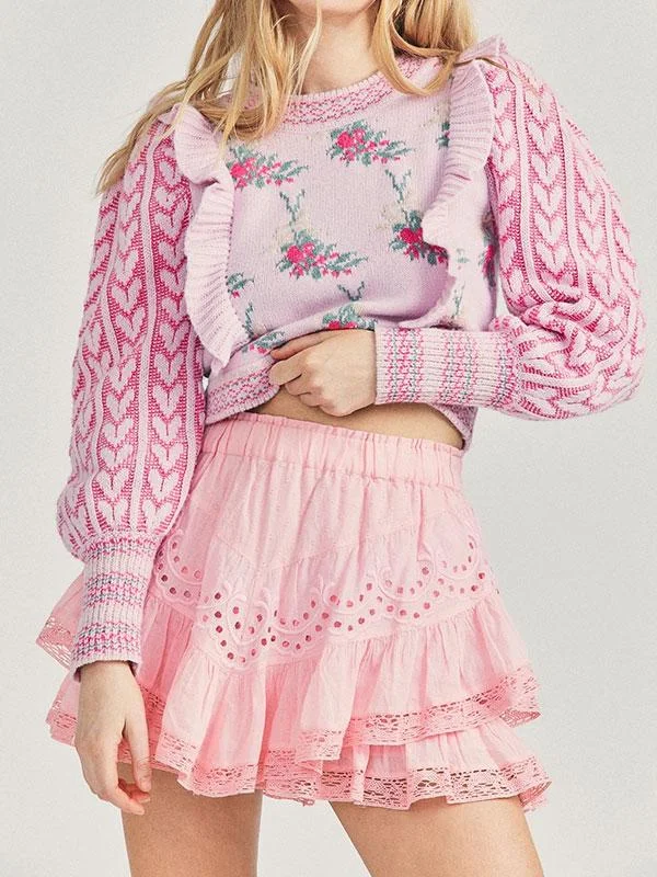 Lace mini skirt pink