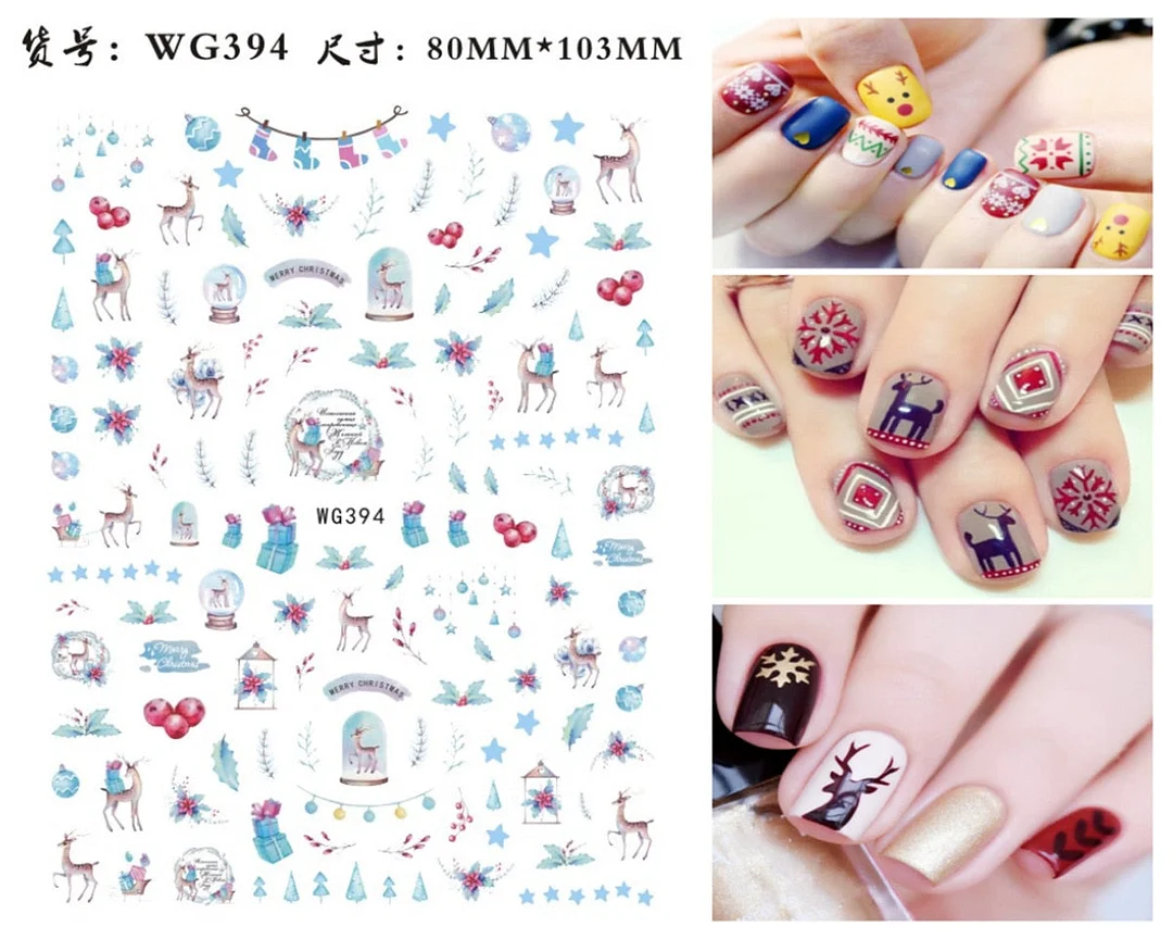 3D Christmas Autumn Winter Nail Sticker Santa Claus Elk Snowman Christmas Tree Star Deer Sliders Manicure Art Gel Polish Decals-Nail Inspo