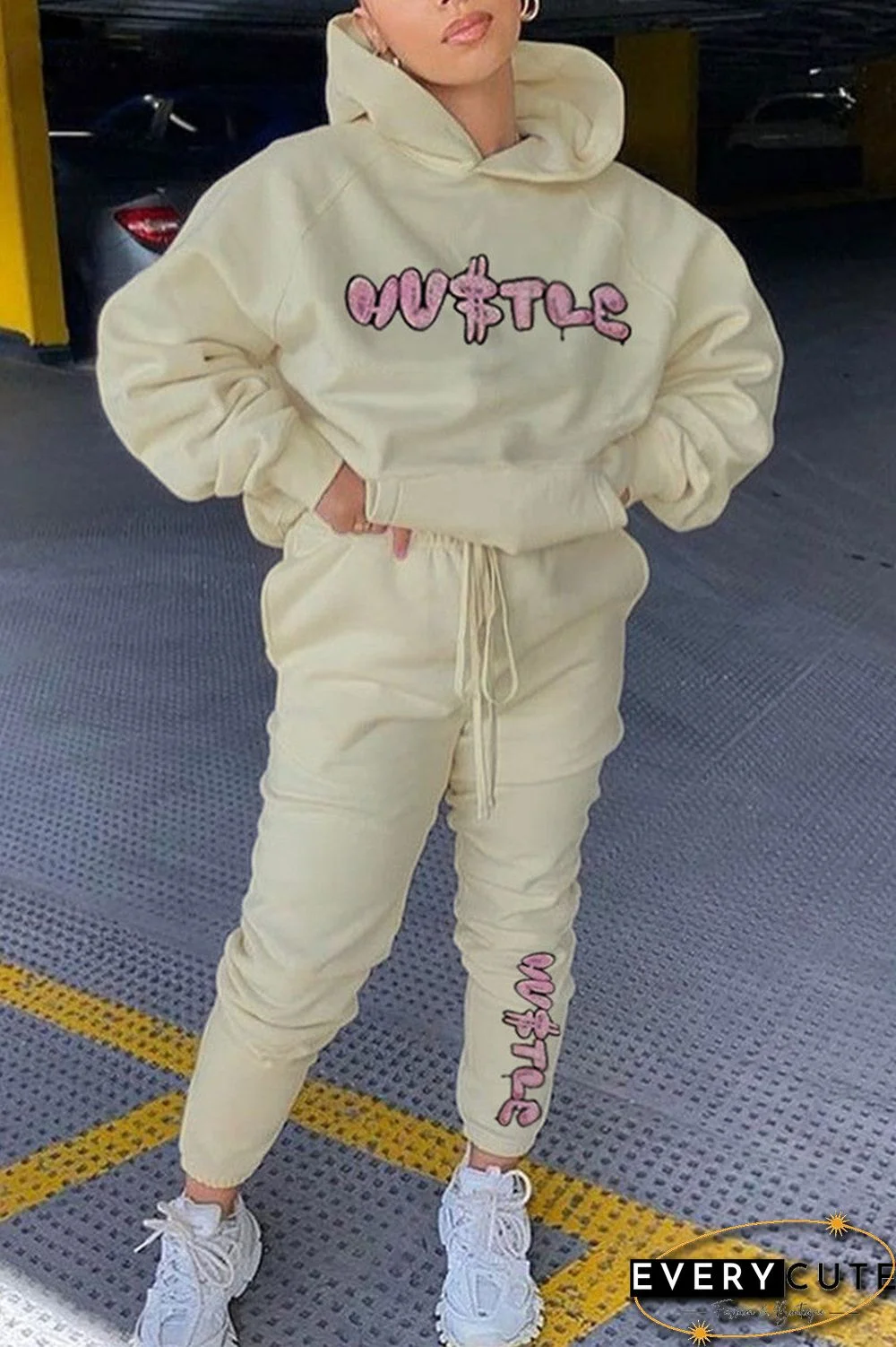 Fashion Casual Letter Print Letter Hooded Collar Long Sleeve Two Pieces