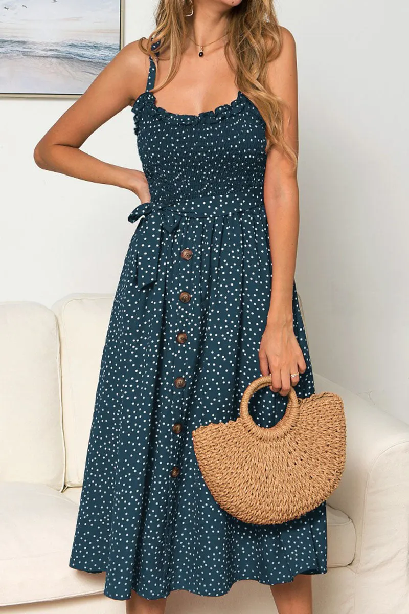 Fashion Street Dot Split Joint Spaghetti Strap A Line Dresses