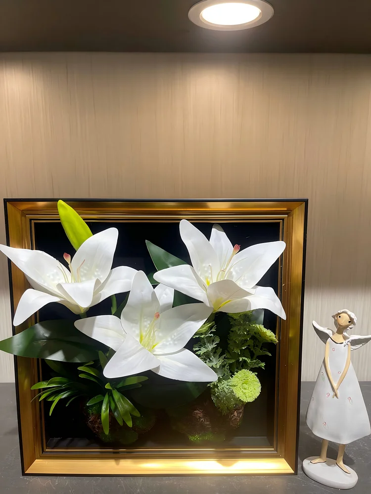 Artificial White Lily Framed Floral Wall Art|11.8*11.8 in