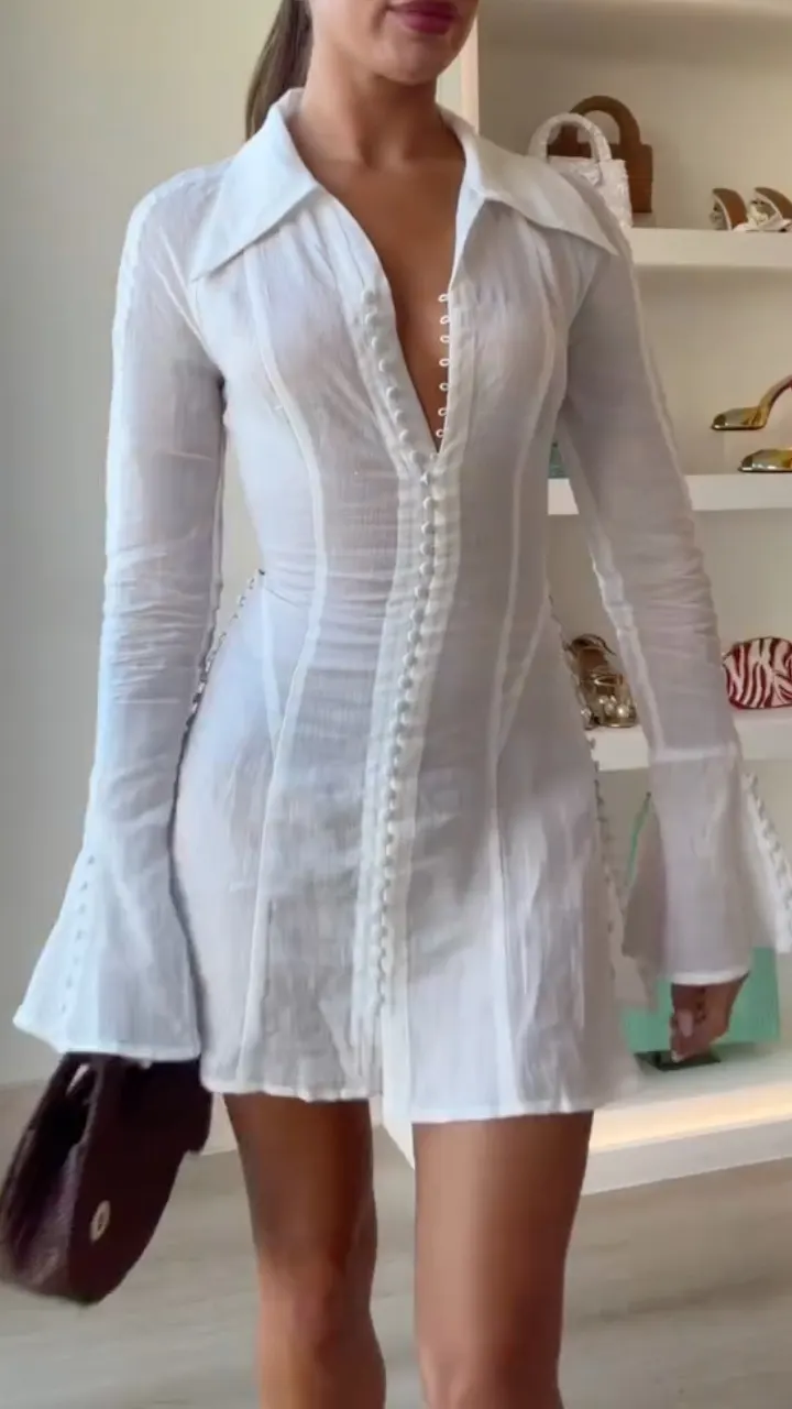 Collar Flare Sleeve Mini Dress  idetrend
