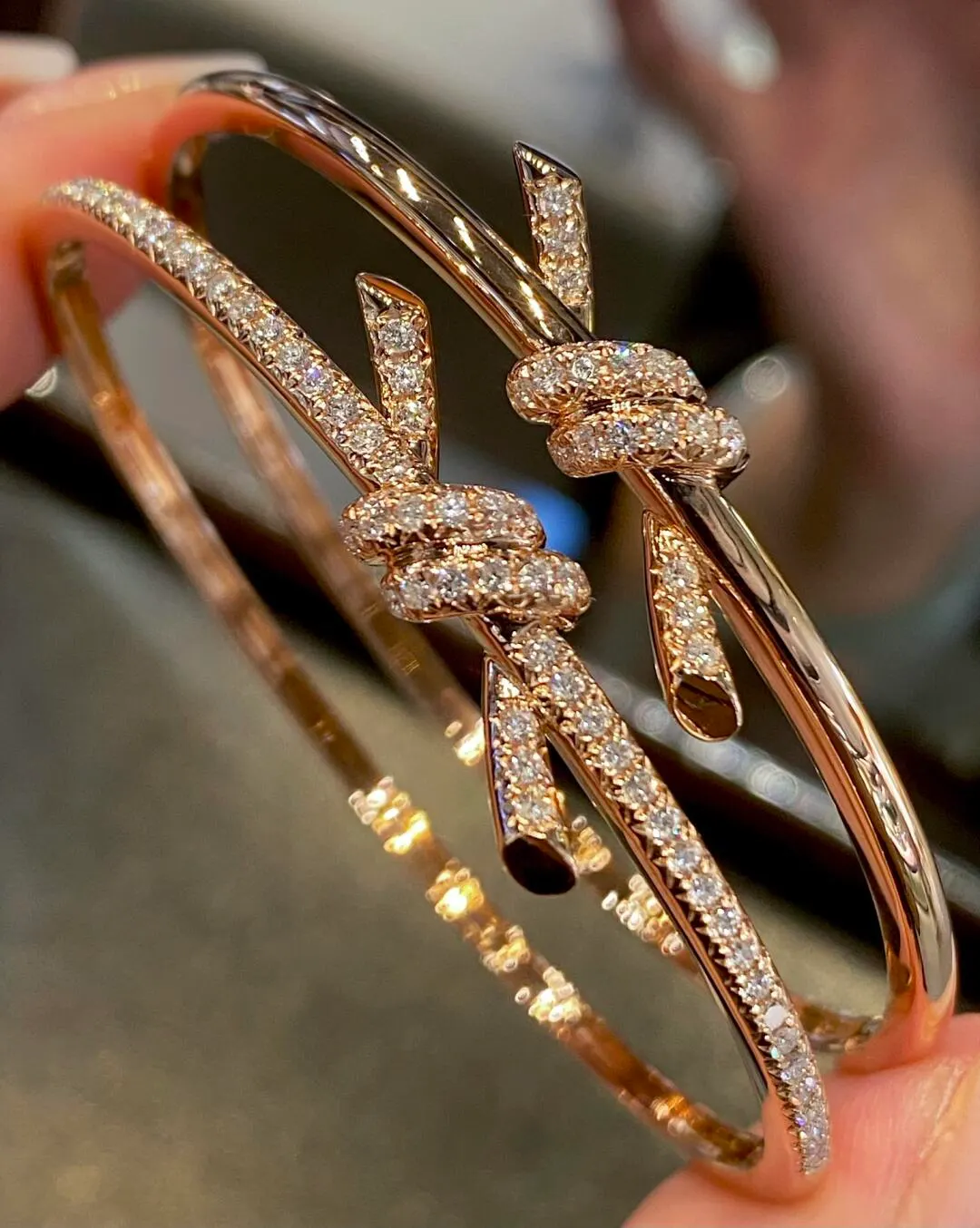Tiffany Paved Diamond Knot Bangle Bracelet