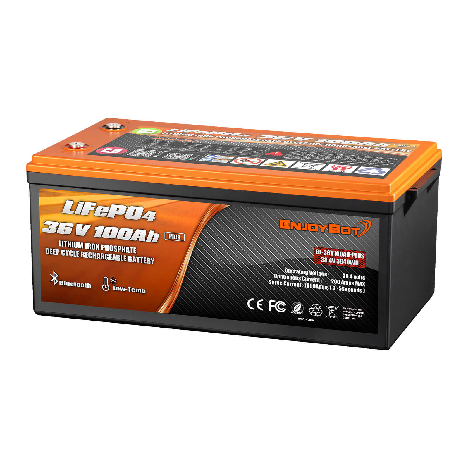 36V 100AH Plus Enjoybot LiFePO4 Lithium Battery | Group 8D | 200A BMS