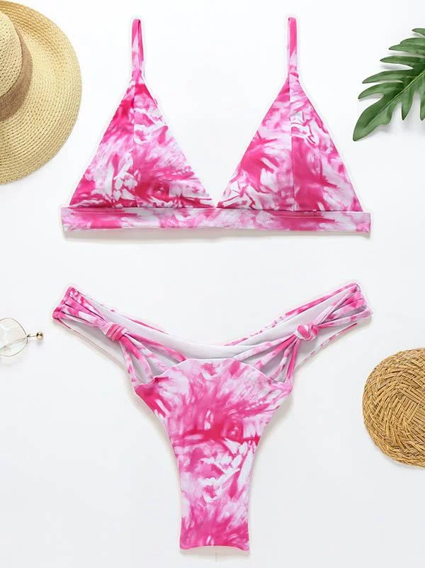 Abstract Printed Hollow Split Bikini Swimsuit