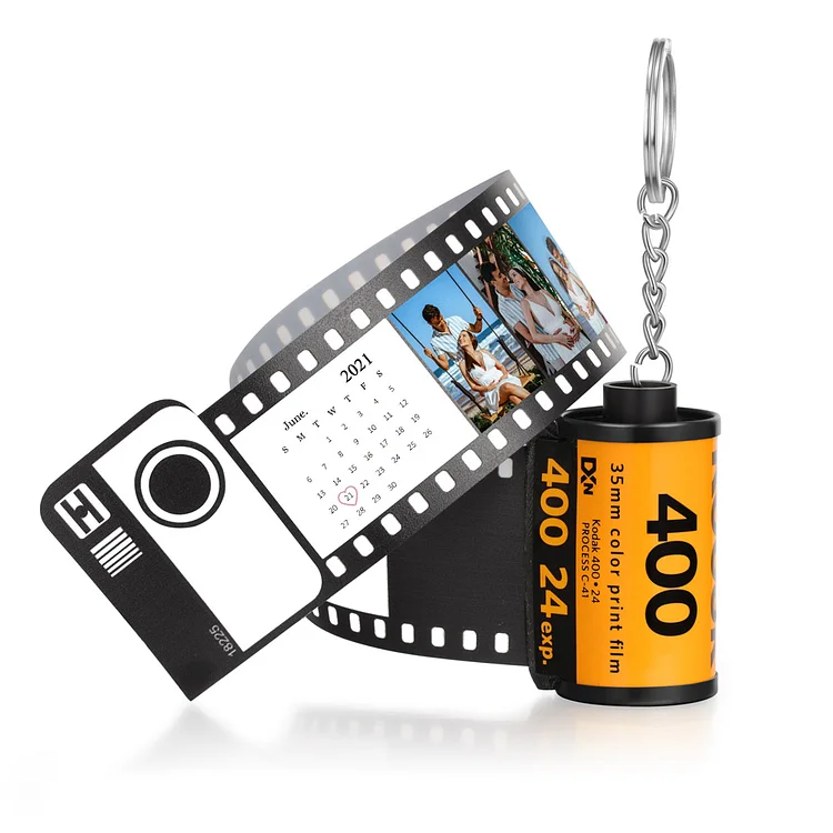 Porte Clés Calendrier Personnalisée avec 10 Photo Colorée Rouleau de Film Caméra Album Jessemade FR