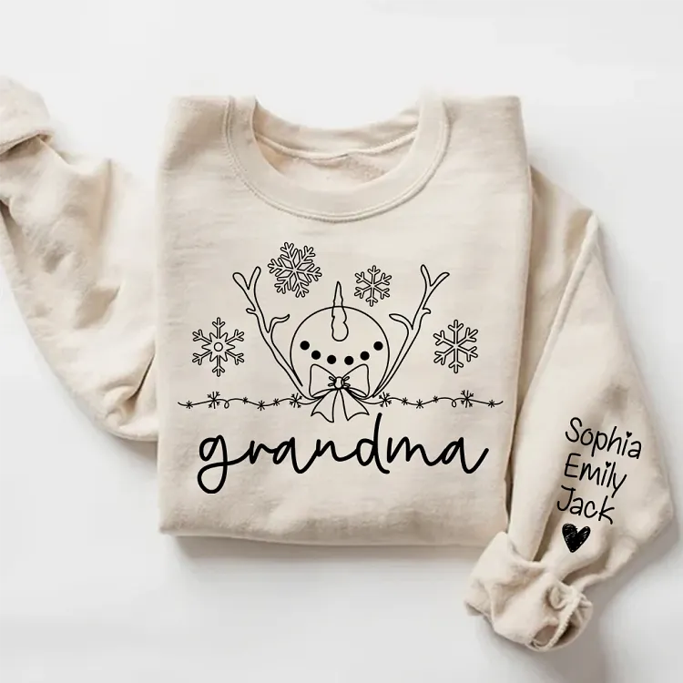 Personalized Grandma Christmas Sweatshirt, Custom Grandkids Names Sleeve Shirt, Christmas Gift for Grandma