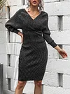 V-Neck Batwing Sleeves Long Sleeve Sexy Slim Skirt Two-Piece Suit