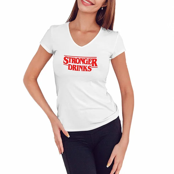 Stronger Drinks Stranger Parody Things Women's V-Neck Shirt
