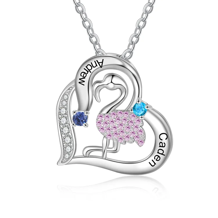 Collier amour et Flamant rose 2 Prénom Personnalisé avec Personnalisé 2 pierres naissance Jessemade FR