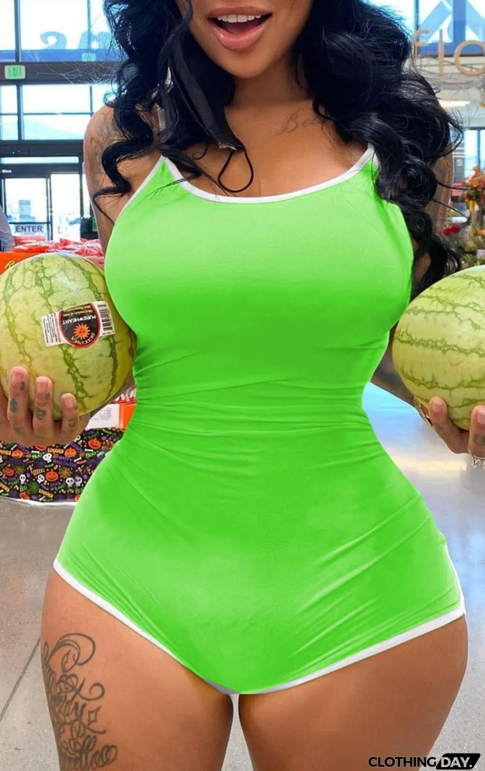 Summer Green Sports Strap Bodycon Rompers