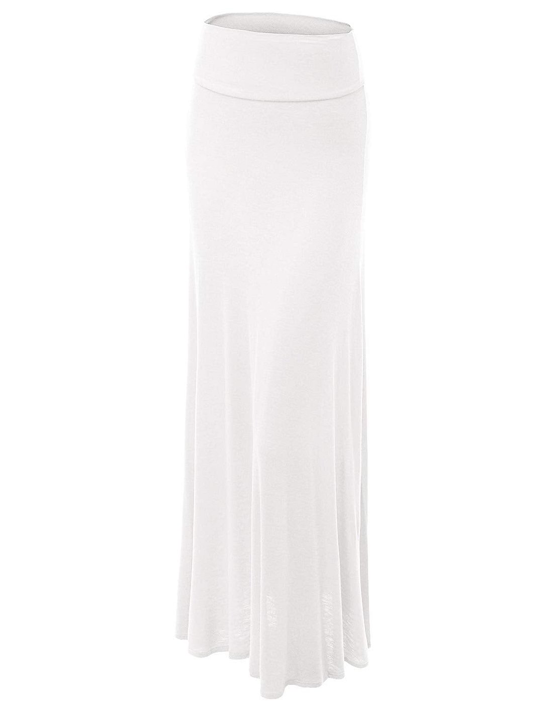 Women's Basic Solid Tie Dye Foldable High Waist Floor Length Maxi Skirt S-3XL Plus Size