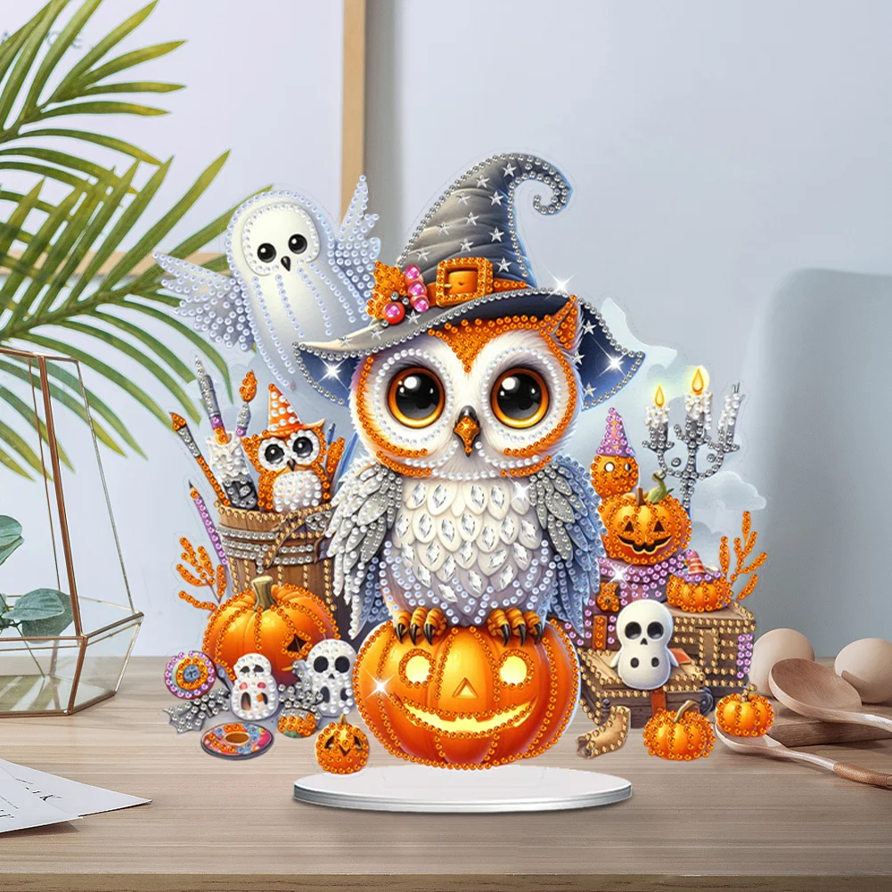 DIY Halloween Pumpkin Owl Acrylic Special Shaped Diamond Art Kits for Home Decor