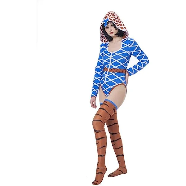 Anime Guido Mista Cosplay Costume Jumpsuit Halloween Sexy Bodysuit for Women X-Small Blue