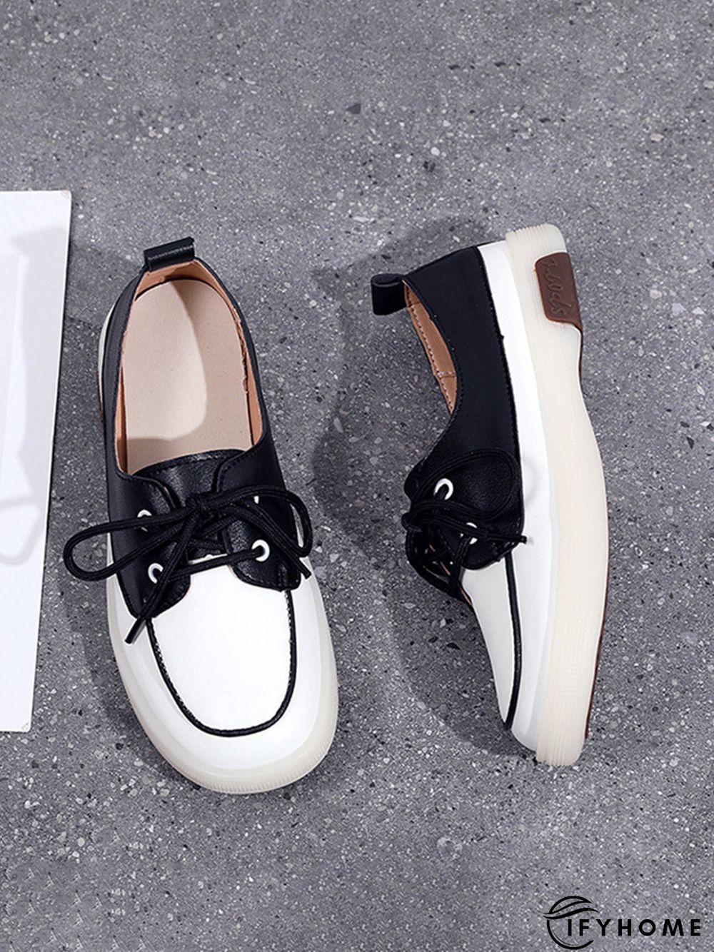 Casual Split Joint Color Block Leather Lace Up Flat Shoes | IFYHOME