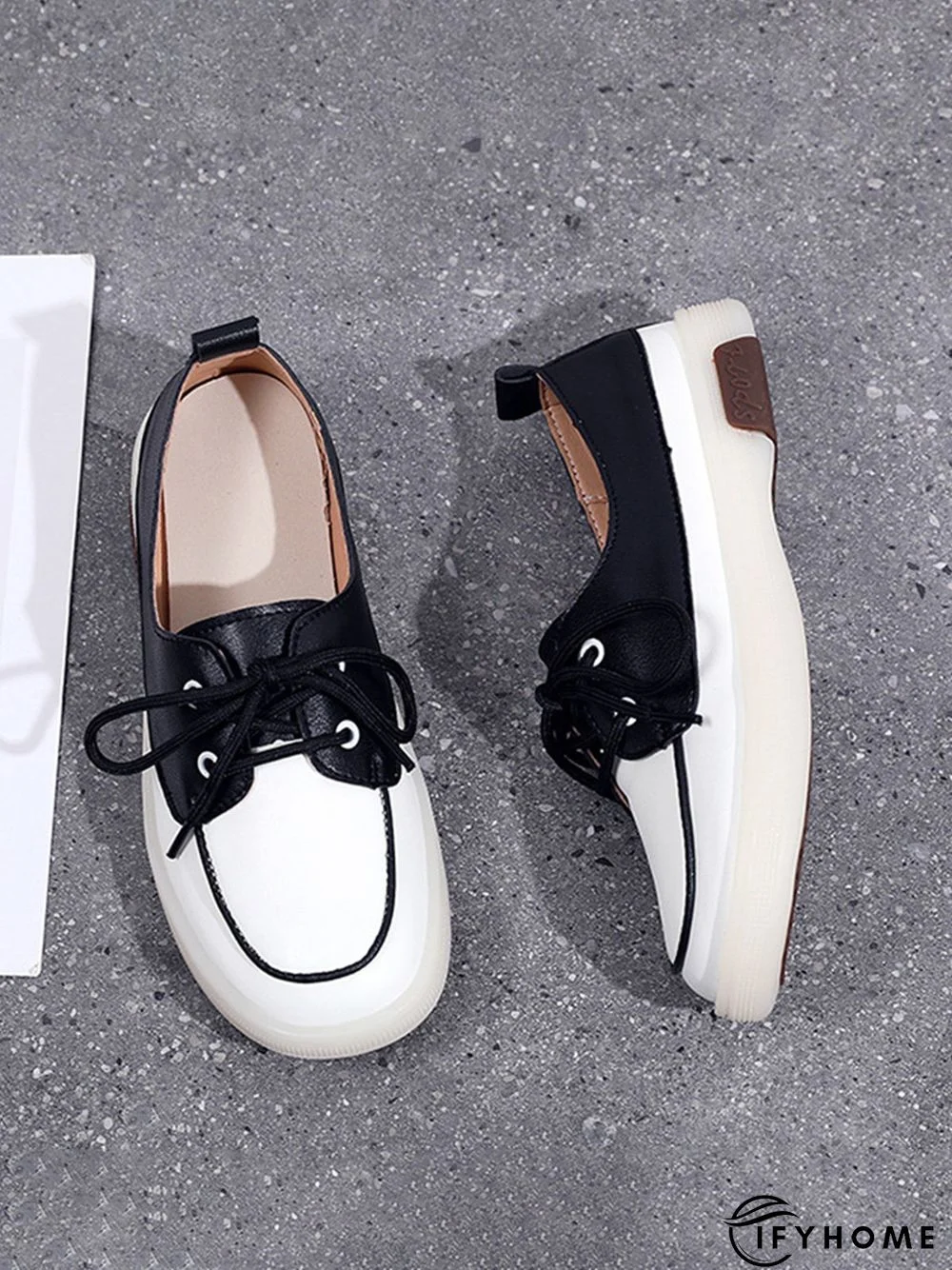 Casual Split Joint Color Block Leather Lace Up Flat Shoes | IFYHOME