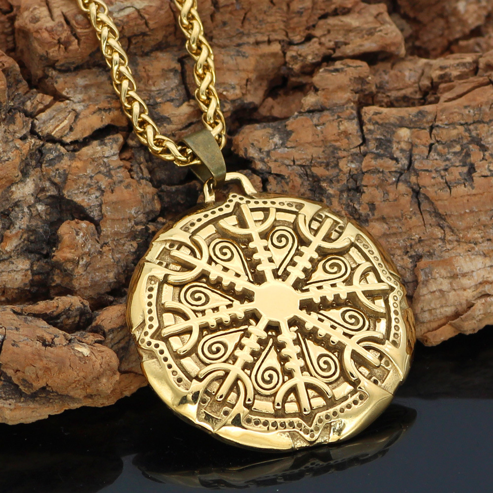 Stainless Steel Vegvisir Viking Mix Gold Color Rune Necklace Viking Scandinavian Norse Viking Necklace Men Christmas Gift
