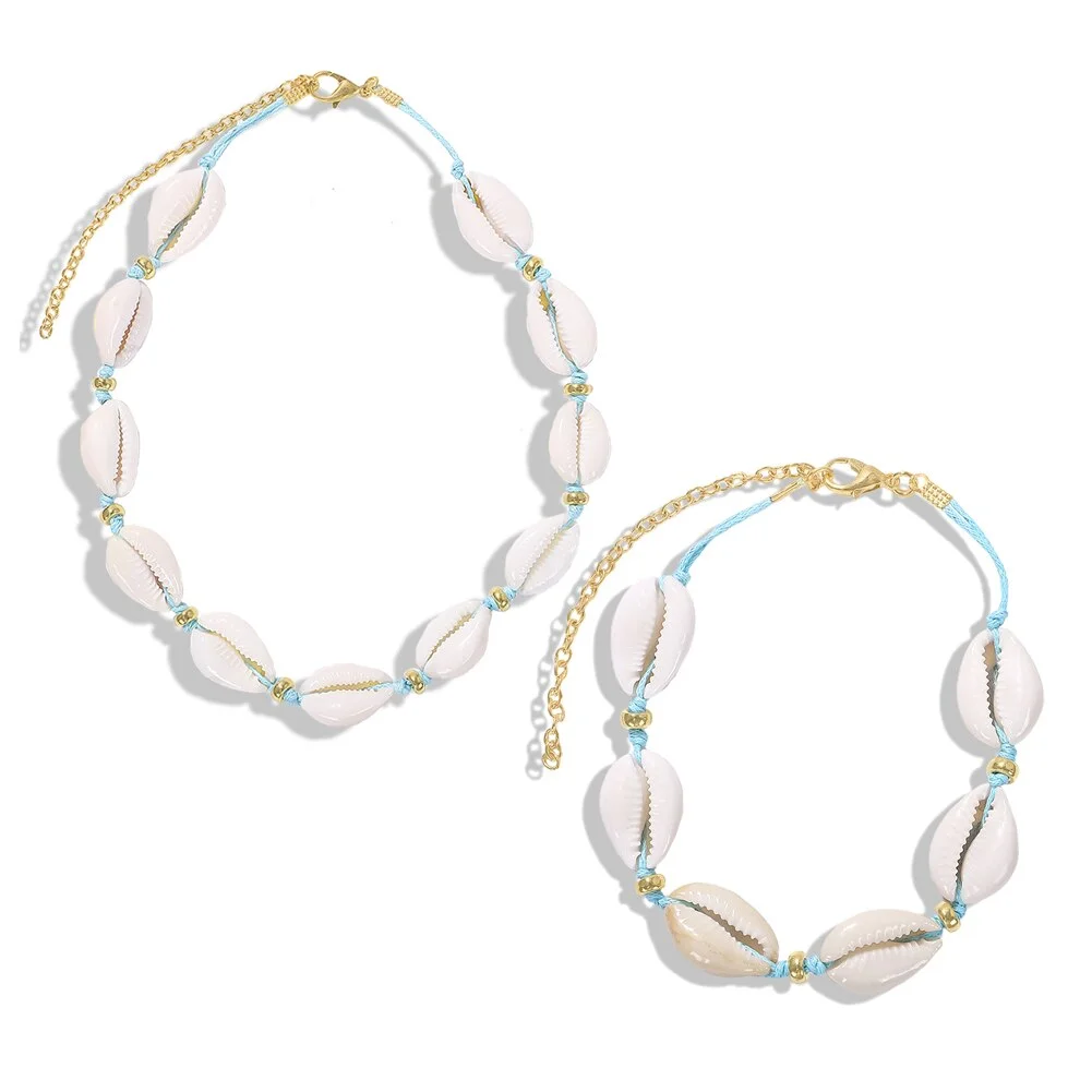 Dvacaman Bohemian Summer Handmade Shell Rope Chain Bracelet for Women Girl Beach Seashell Bracelet Jewelry Party Gifts Wholesale
