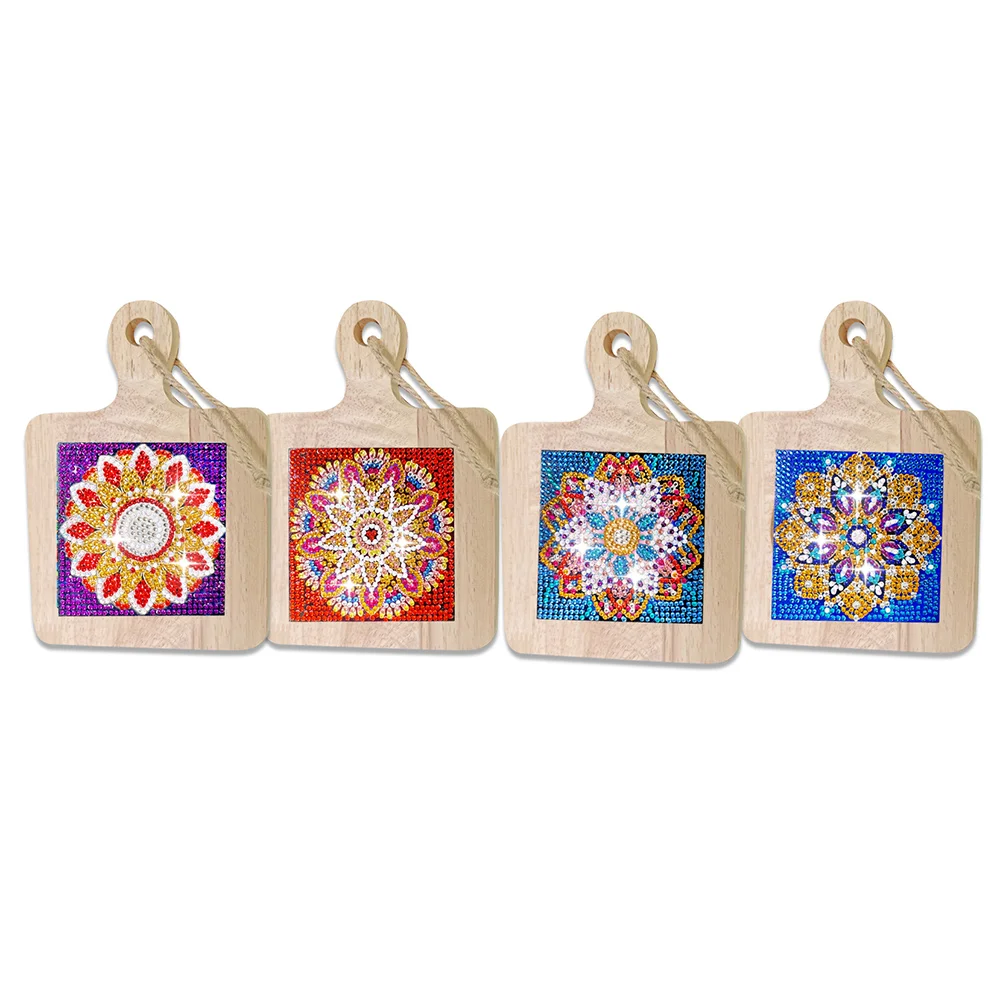 4Pcs Mandala Diamond Painting Wooden Serving Tray for Countertop Decoration